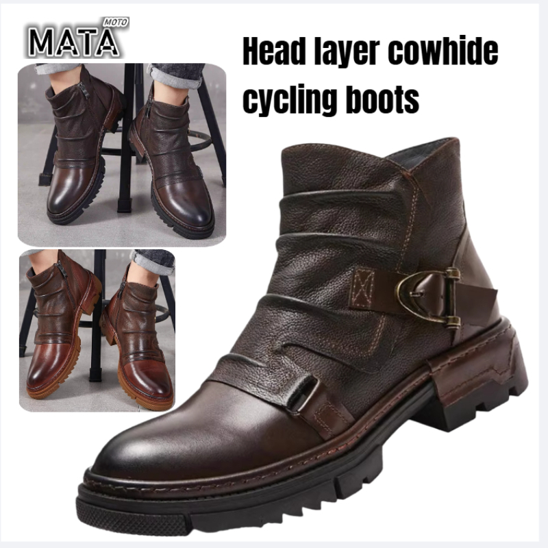 Motorcycle Gear Used - Hot Retro Men's Motorcycle Leather Boots