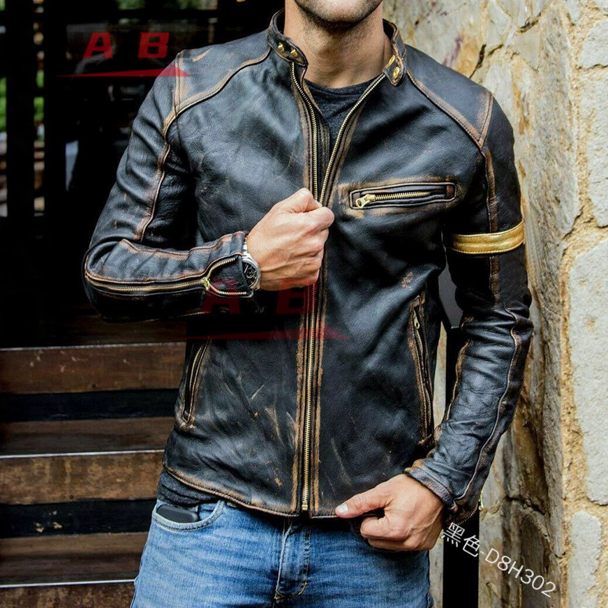Motorcycle Gear Used - Motorcycle Retro Leather Jacket Streetwear Blazer