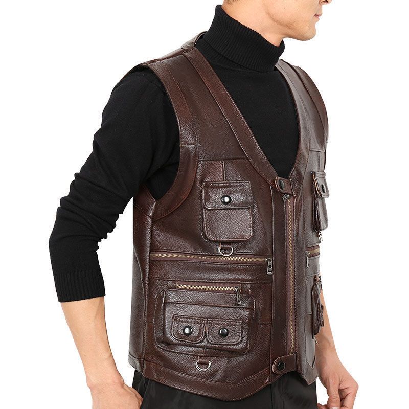 Cowhide Genuine Leather Vest W - Motorcycle Gear Vest recension och pris