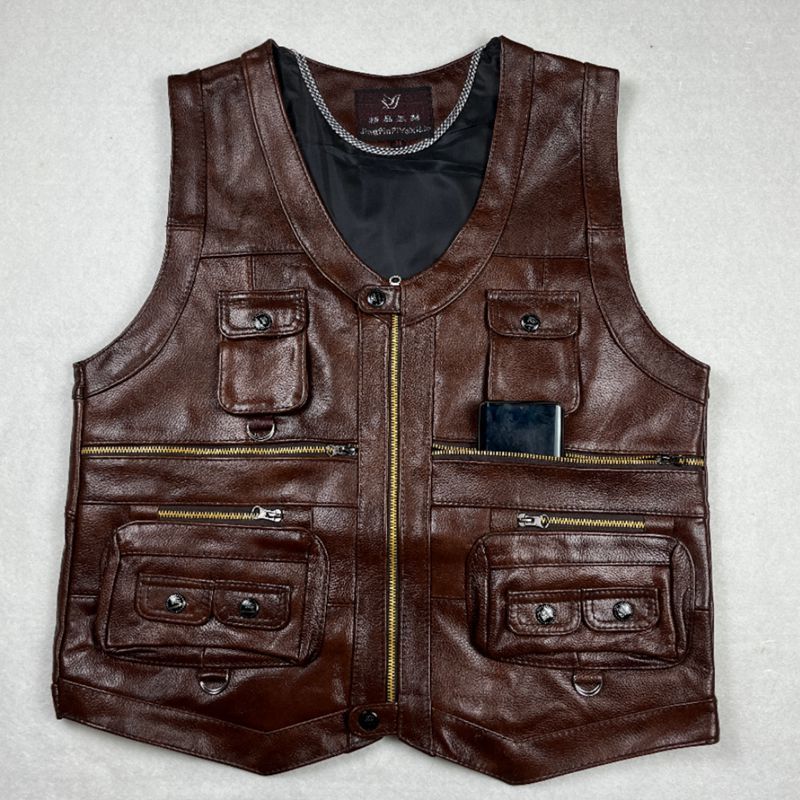 Cowhide Genuine Leather Vest W - Motorcycle Gear Vest recension och pris