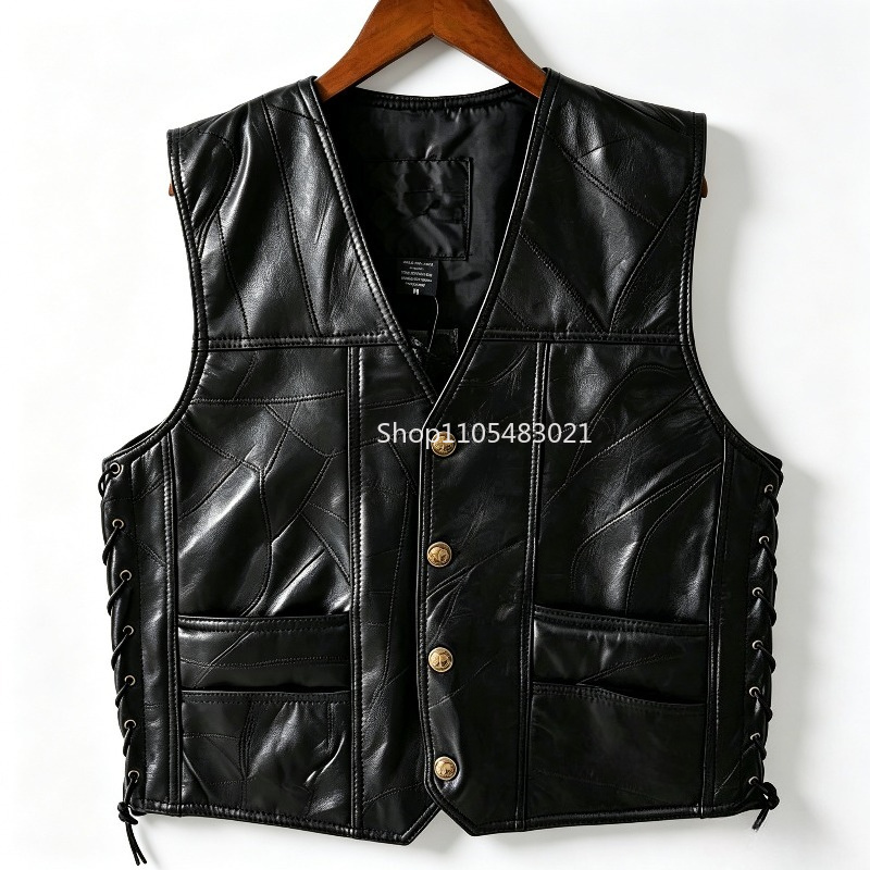 Men's Black Patchwork Leather  - Motorcycle Gear Vest recension och pris