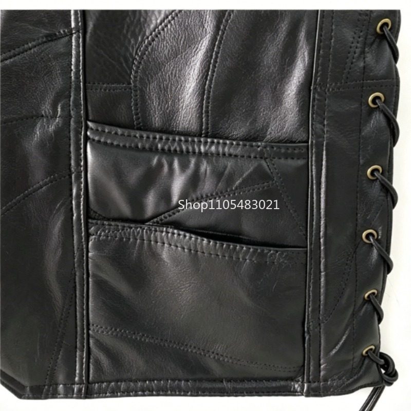 Men's Black Patchwork Leather  - Motorcycle Gear Vest recension och pris